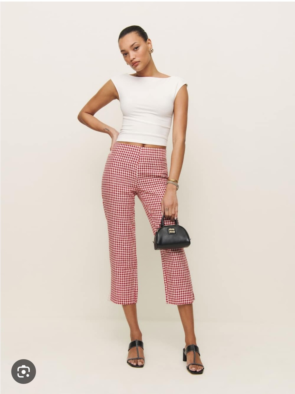 Red & White Gingham reformation Cropped Pants